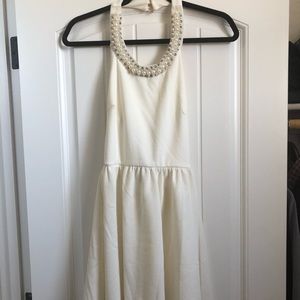Beaded pearls white short flared dress